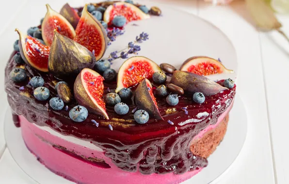 Cake, dessert, sweet, blueberries, figs, Cakes, Sweets, Common fig