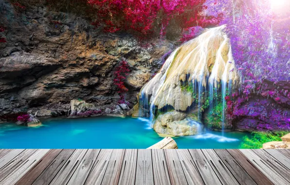Bridge, rock, waterfall, HDR, Thailand, Thailand, waterfall, crag