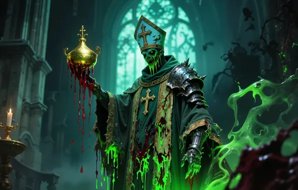 Magic, skull, armor, Ghost, Cathedral, religion, vessel, digital art