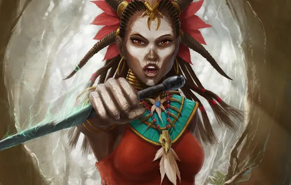 Picture girl, art, coloring, daggers, Diablo III, shaman, Witch Doctor, Reaper of Souls