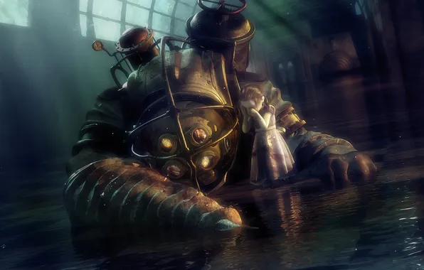 Picture bioshock, big daddy, big daddy, little sister, little sister