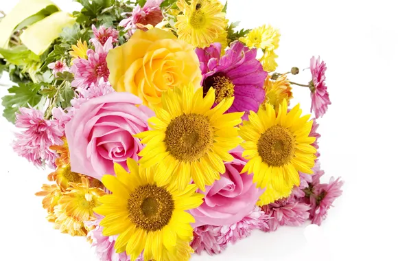 Photo, Flowers, Bouquet, Sunflowers, Roses, Asters