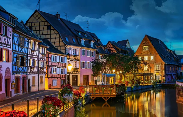 Picture flowers, river, France, building, home, the evening, promenade, France