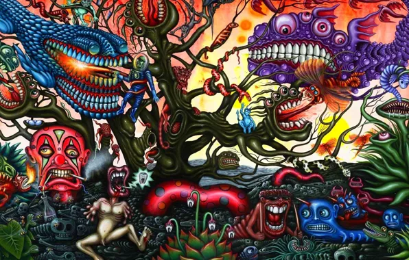 Astronaut, dark, monsters, creatures, fantasy, evil, psychedelic, creepy
