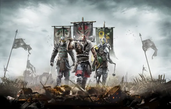 Armor, samurai, flags, knight, Ubisoft, Viking, For Honor