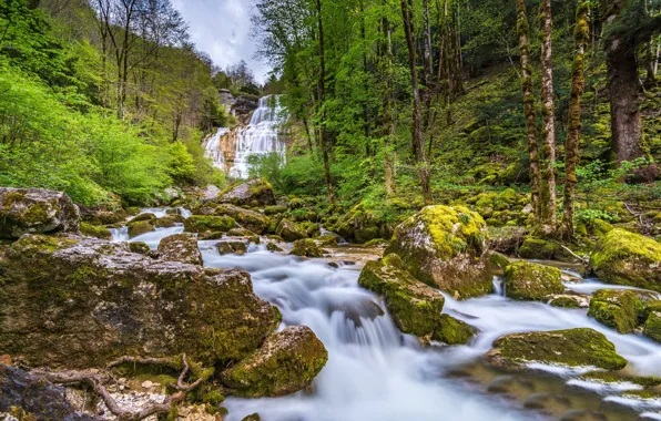 France, Jura, Mountainscape, Burgundy And Franche-Comté, Cascade of the Hedgehog