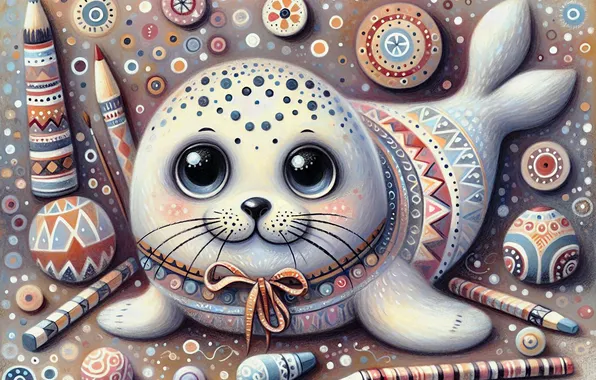 Seal, styling, pencils, Navy seal, cub, AI art, neural network