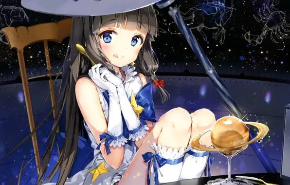 The sky, tongue, Saturn, stockings, chair, spoon, gloves, constellation
