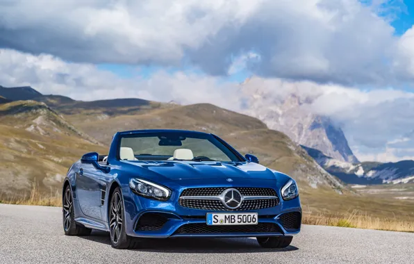 Picture the sky, clouds, mountains, blue, Mercedes-Benz, convertible, Mercedes, R231