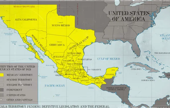 Mexico, retro, map, state, old map, territory, mexico 1824