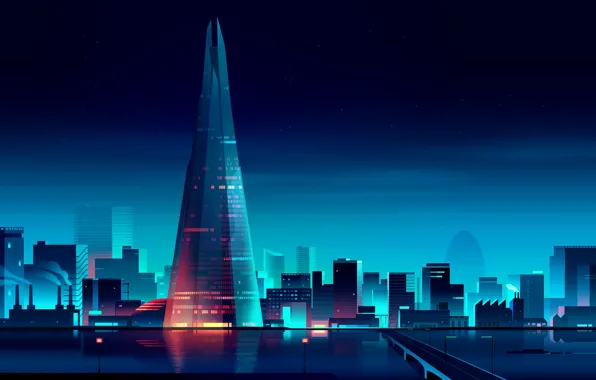 England, London, Minimalism, Bridge, Night, The city, River, View