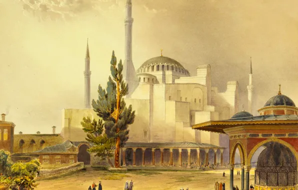 The city, picture, mosque, Istanbul, Turkey, the minaret, Hagia Sophia, , While Agia Sophia