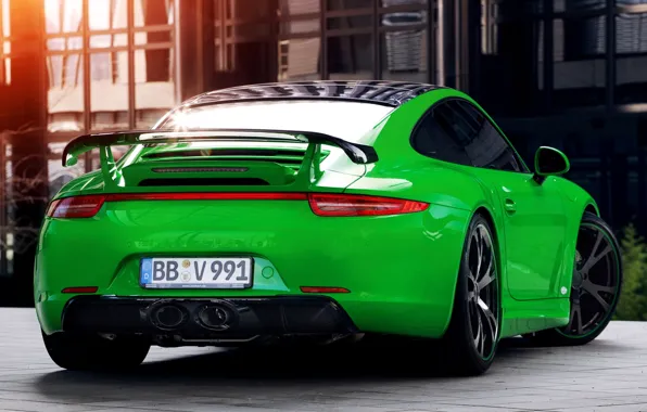 911, Porsche, green, Porsche, rear view, Carrera, Carerra, TechArt