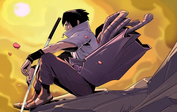 Sunset, sword, katana, Naruto, Naruto, Sasuke Uchiha