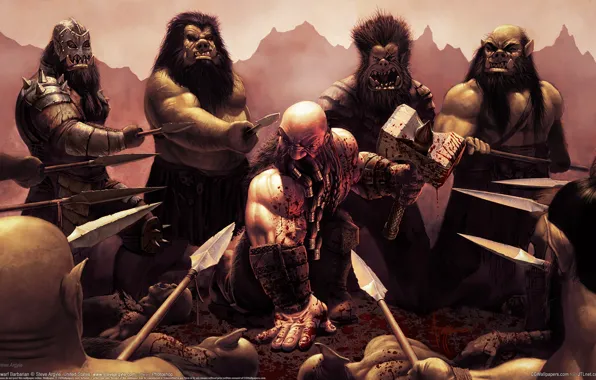 Picture Blood, Battle, Hammer, CG Wallpapers, Steve Argyle, Dwarf Barbarian, Environment, Dwarf
