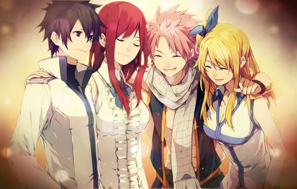 Picture characters, fairy tail, tale of fairy tail, Erza, Lucy, grey, Elsa, Natsu