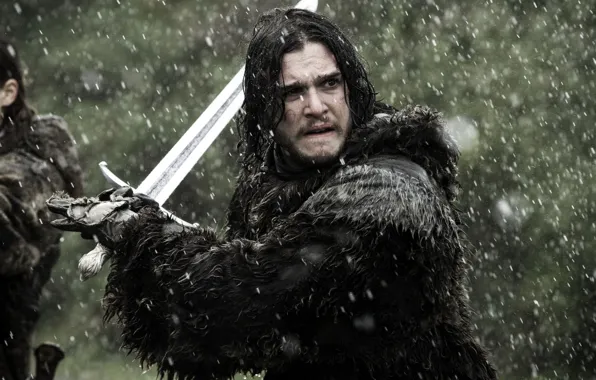 Sword, ghost, fight, ken, north, wolf, A Song of Ice and Fire, Game of Thrones