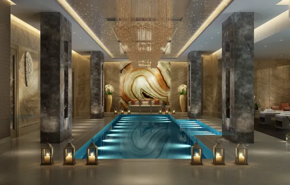 Wallpaper design, interior, pool, the room, Hill-House design ...