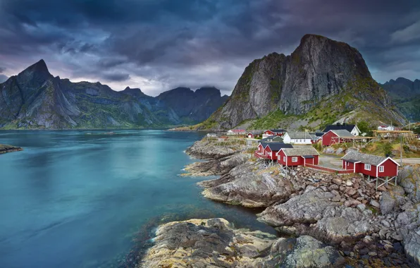 Picture sea, the sky, mountains, home, Norway