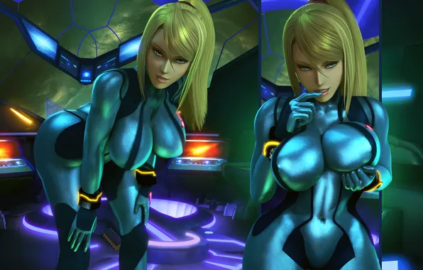 Chest, girl, body, Tits, blonde, costume, Nintendo, samus aran