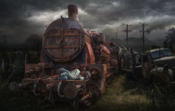 Girl, sleep, the engine, rust, truck, scrap, Buktan Hummen