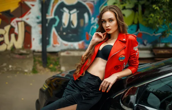 Picture machine, auto, look, girl, pose, skirt, the cut, jacket