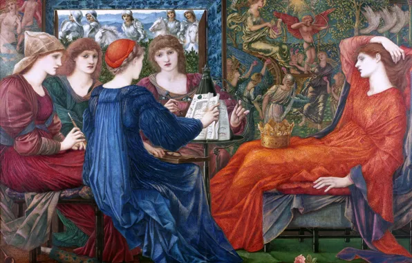 Picture Girls, Picture, English painter, Praising Venus or Love, Edward Burne-Jones, Edward Burne-Jones, Praise Friday