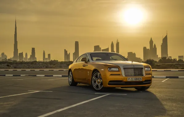 Picture Rolls-Royce, Car, Dubai, Gold, Luxury, Wraith, Cityscape