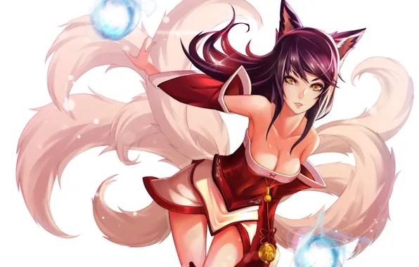 Picture chest, girl, magic, ears, art, Fox, league of legends, tails