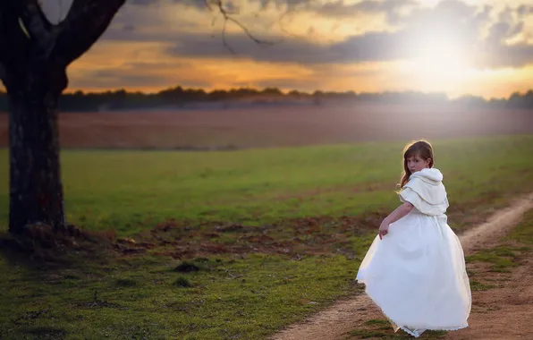 Picture road, field, girl