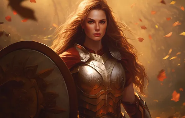 Look, girl, armor, fantasy, shield, knight, warrior, the girl-soldier