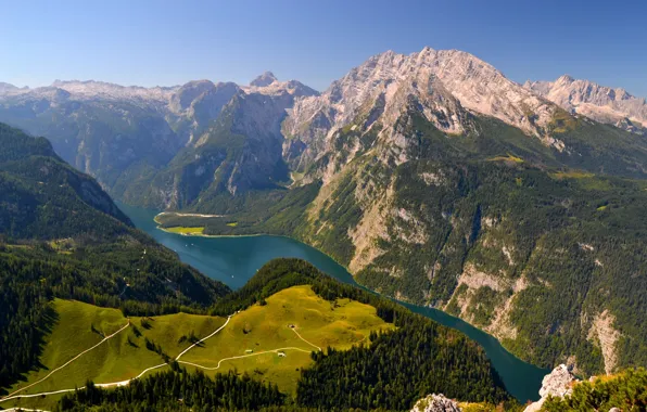 Mountains, lake, Germany, Bayern, Alps, panorama, Germany, Bavaria