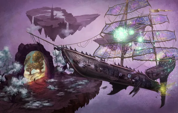 Ship, the crash, the portal, fantasy, art, the gates, Markus Stadlober, Wrecked Astral Glider