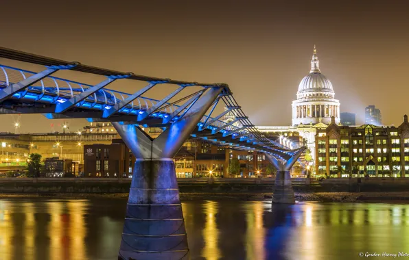 Picture night, bridge, lights, river, London, home, UK, promenade