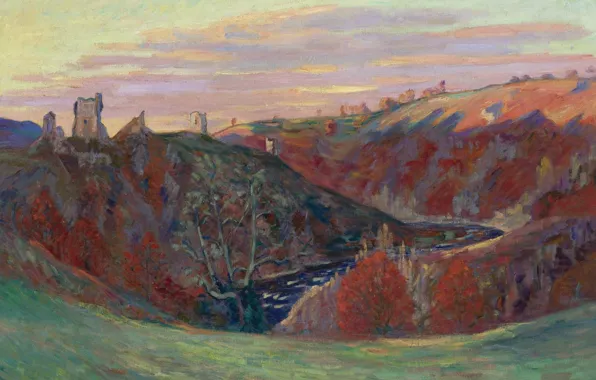 Landscape, picture, Arman Hyomin, Armand Guillaumin, Castle ruins in Crozant