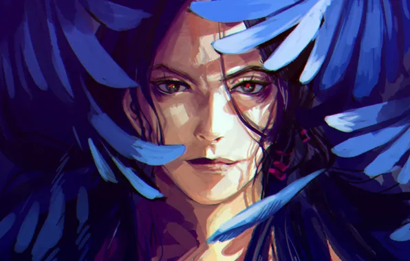 Face, smile, wings, anime, feathers, art, guy, JoJo no Kimyou na Bouken