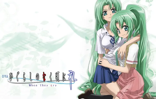 White, Mion, White, Shion, Twins, Cicadas, Shion Sonodzaki, Green hair
