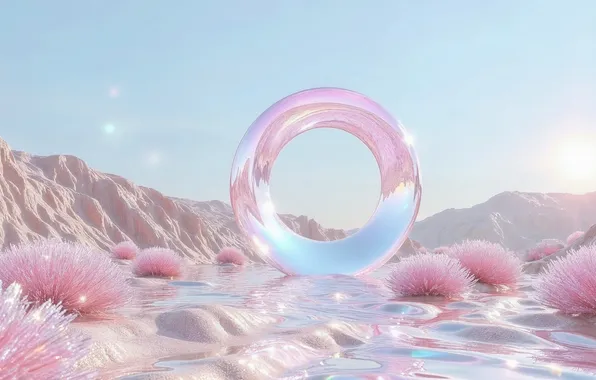 The sky, mountains, rocks, dawn, Shine, morning, the portal, ring