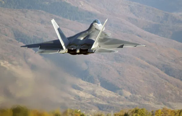 Picture Photo, Mountains, Trees, Flight, Fighter, Hills, F-22, Raptor