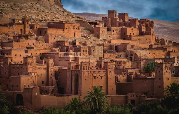 Picture the city, desert, building, home, hill, Morocco, Ksar, To Say-Ben-Khada)