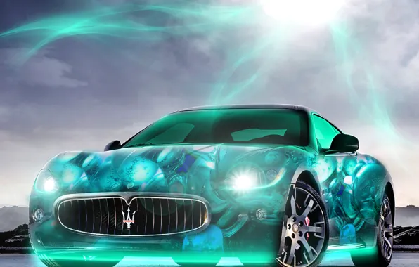 Picture car, 2880x1800, light, lights, Maserati, neon, brightness, the sun