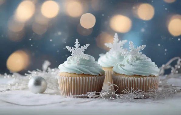 Winter, balls, snow, decoration, snowflakes, lights, table, silver