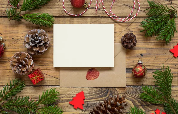 Letter, balls, snowflakes, branches, holiday, Board, Christmas, New year