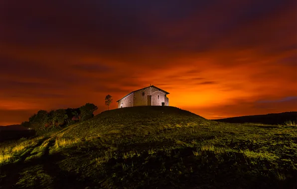 Mountains, house, glow, Spain, Basque Country