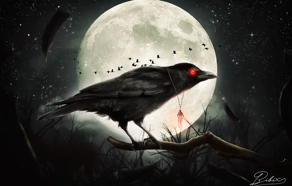 Night, Gothic, the moon, Raven, by destroyer971