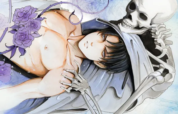 Flowers, skeleton, guy, Attack Of The Titans, Shingeki No Kyojin, Levi, by redwarrior3