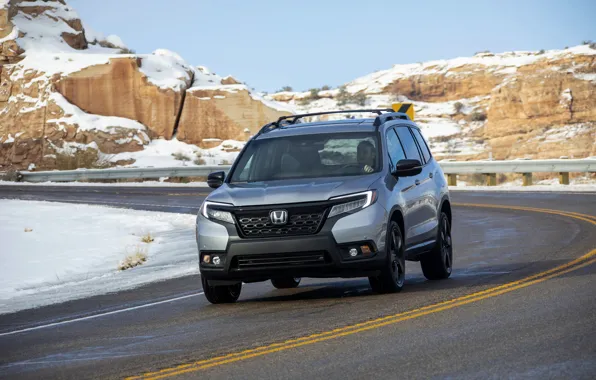 Road, snow, markup, the fence, Honda, 2019, Passport