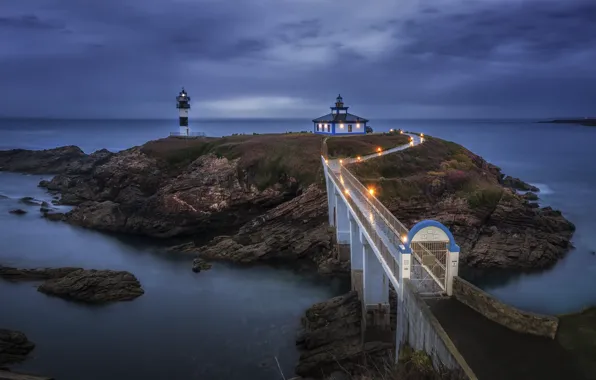Picture sea, lighthouse, Galicia, Isla Pancha