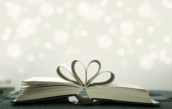 Picture heart, hearts, book, page, cover, bokeh