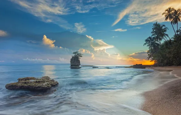 Sea, rock, Costa Rica, The Cahuita national Park